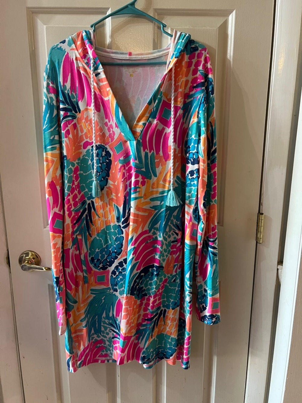 Lilly Pulitzer Tropical Pineapple Hooded Cover Up - Teal, Pink & Orange